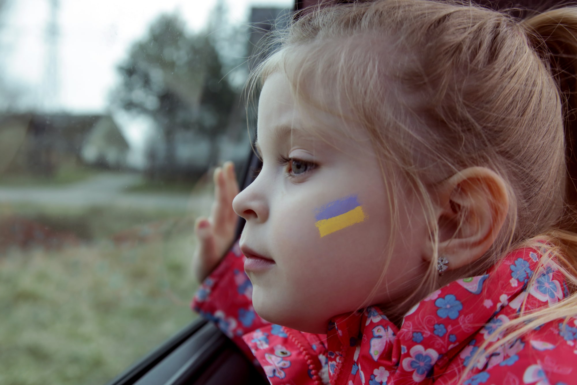A little girsl with Ukraine flag portrait. Author Triocean2011